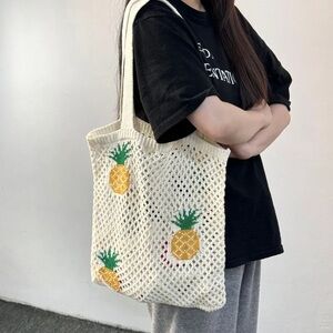 Pineapple Patterned Cream Tote Bag
